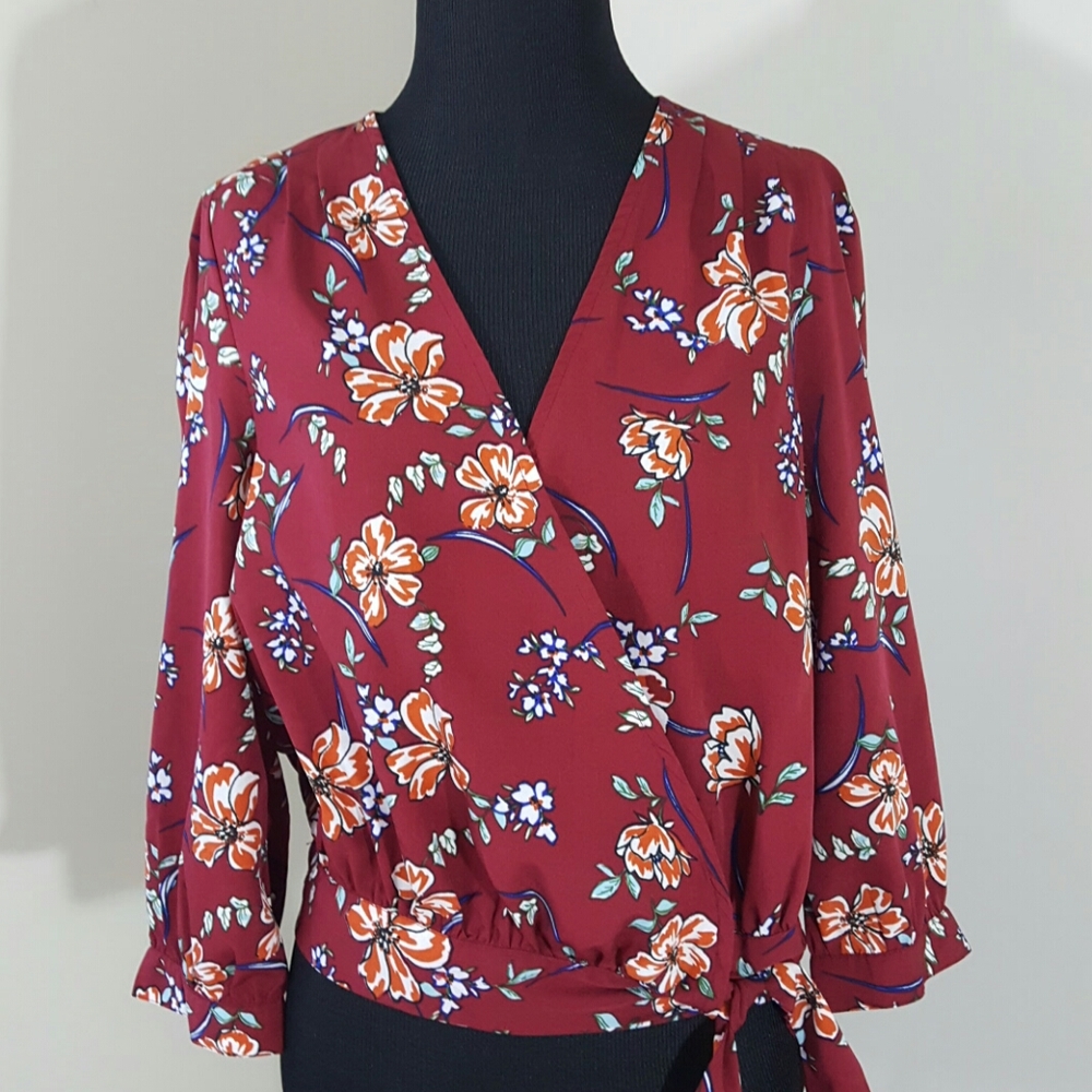 JAPNA Red Floral Crossover Top-Medium